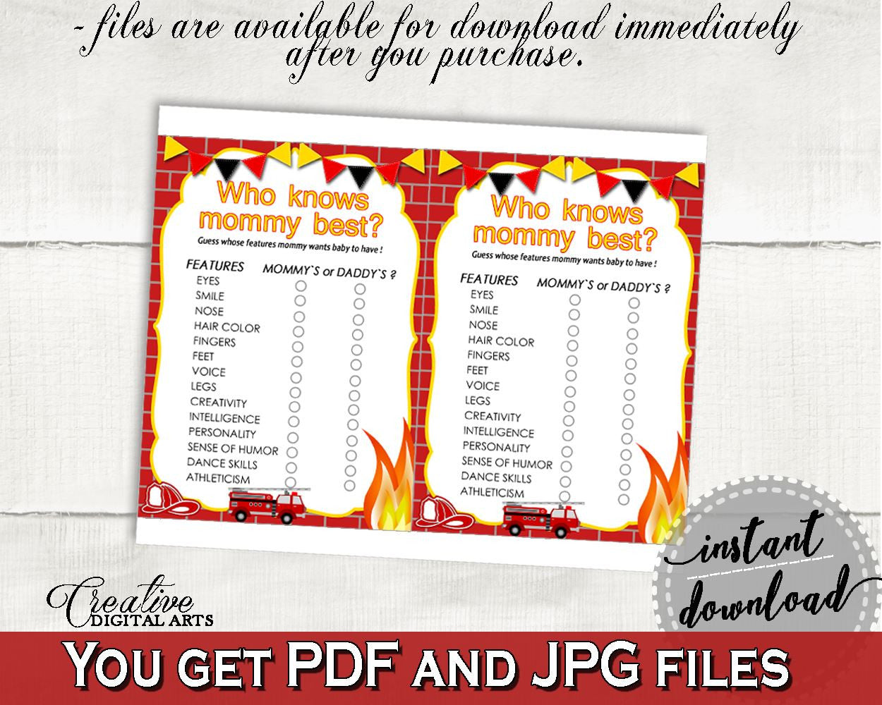 Who Knows Mommy Best Baby Shower Who Knows Mommy Best Fireman Baby Shower Who Knows Mommy Best Red Yellow Baby Shower Fireman Who LUWX6 - Digital Product