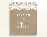 Sign A Block Baby Shower Decorate A Block Burlap Lace Baby Shower Sign A Block Baby Shower Burlap Lace Decorate A Block Brown White W1A9S - Digital Product