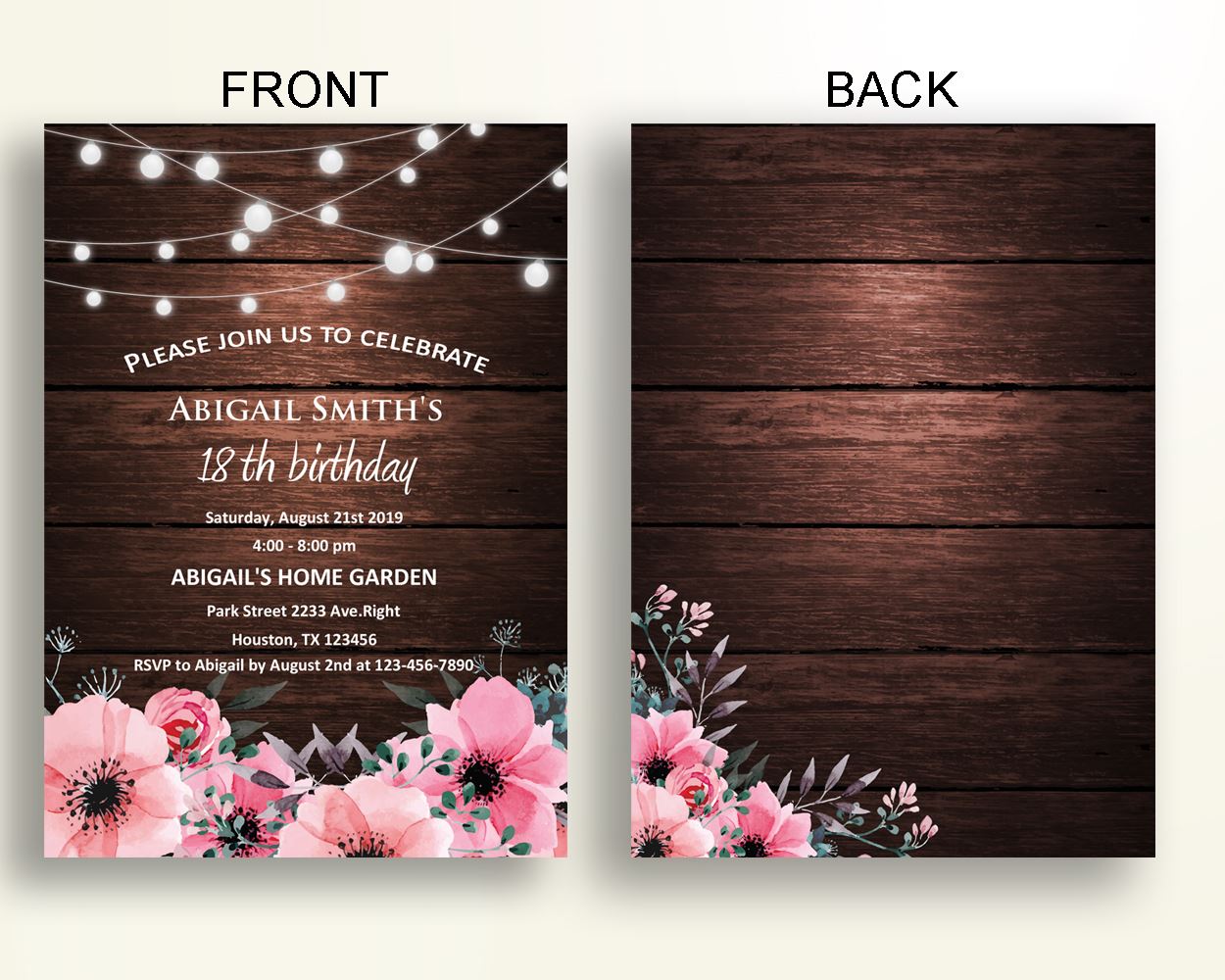 Rustic Birthday Invitation Rustic Birthday Party Invitation Rustic Birthday Party Rustic Invitation Girl bulb lights invite H2ZIM - Digital Product