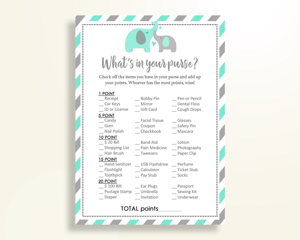 Whats In Your Purse Baby Shower Whats In Your Purse Turquoise Baby Shower Whats In Your Purse Baby Shower Elephant Whats In Your Purse 5DMNH - Digital Product