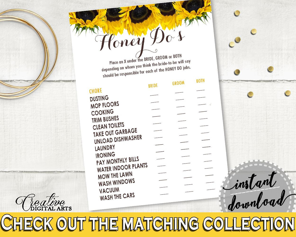 Honey Do List Bridal Shower Honey Do List Sunflower Bridal Shower Honey Do List Bridal Shower Sunflower Honey Do List Yellow White SSNP1 - Digital Product