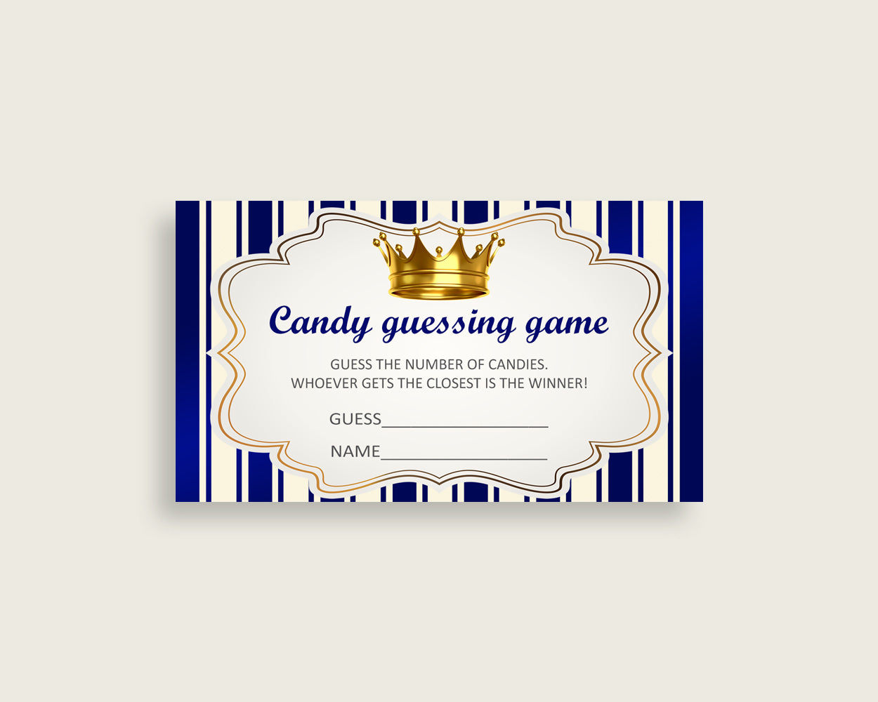 Blue Gold Candy Guessing Game, Royal Prince Baby Shower Boy Sign And Cards, Guess How Many Candies, Candy Jar Game, Jelly Beans rp001