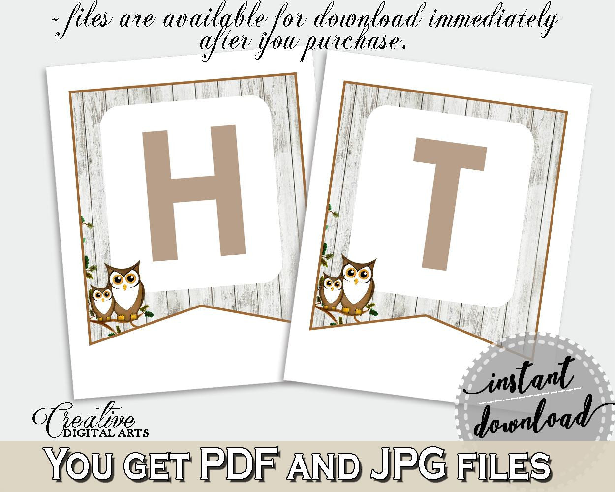 Banner Baby Shower Banner Owl Baby Shower Banner Baby Shower Owl Banner Gray Brown instant download, pdf jpg, printables - 9PUAC - Digital Product