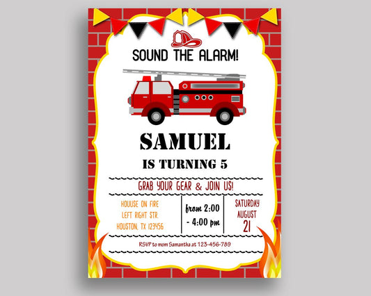 Firetruck Birthday Invitation Firetruck Birthday Party Invitation Firetruck Birthday Party Firetruck Invitation Boy printable HV9E7 - Digital Product