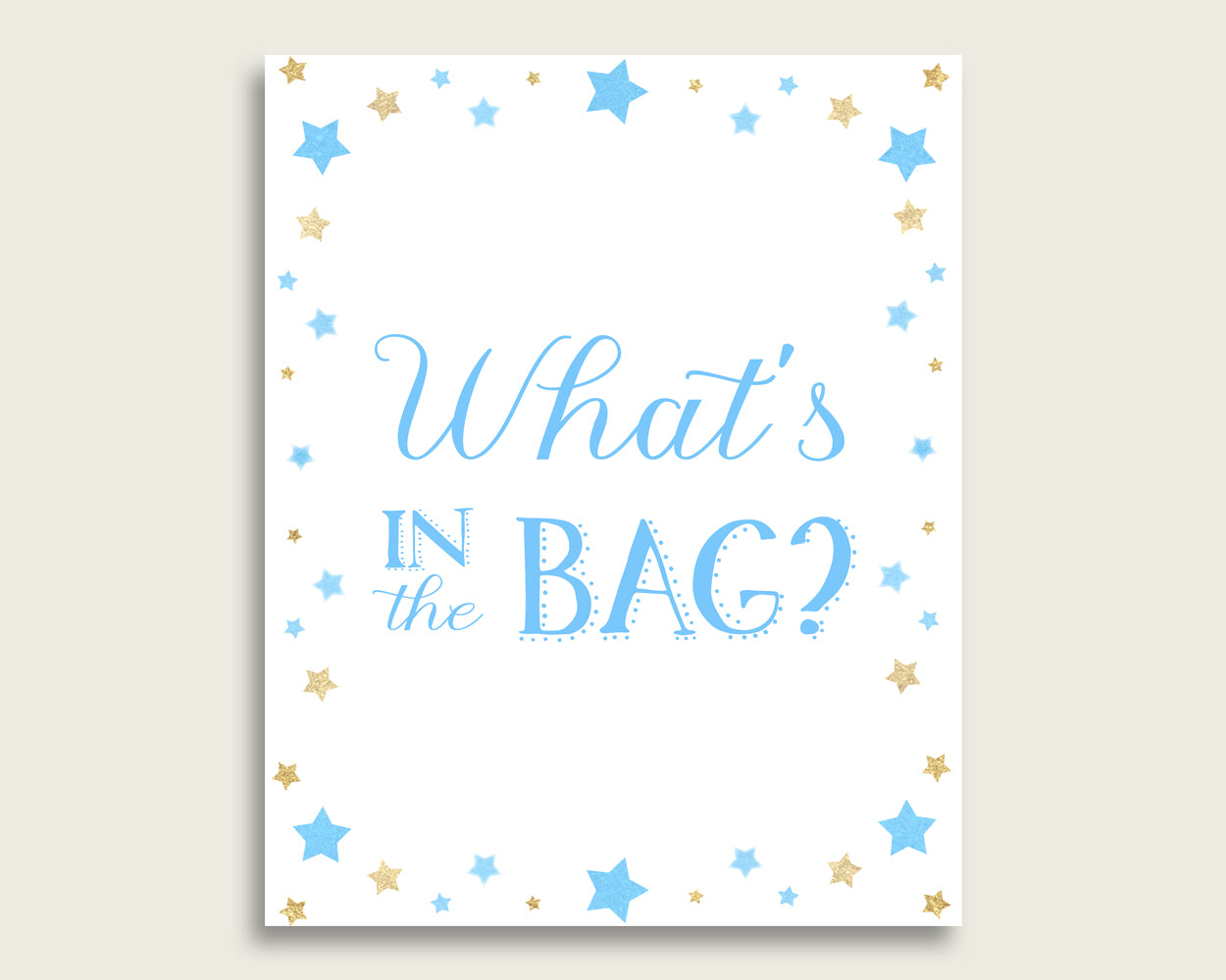 Stars Baby Shower What's In The Bag Game, Blue Gold Boy Bag Game Printable, Instant Download, Most Popular Little Star bsr01