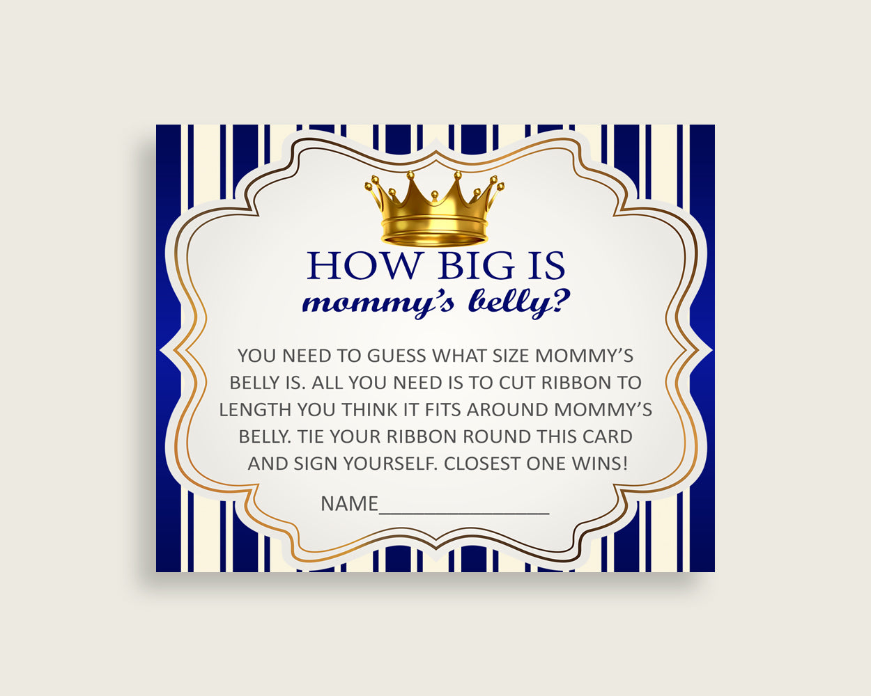 Blue Gold How Big Is Mommy's Belly Game, Royal Prince Baby Shower Boy, Guess Mommys Belly Size, Mommy Tummy Game, Instant Download, rp001