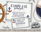 Navy Blue Nautical Anchor Flowers Bridal Shower Theme: Candy Guessing Game - party pastime, oceanic theme, paper supplies, prints - 87BSZ - Digital Product