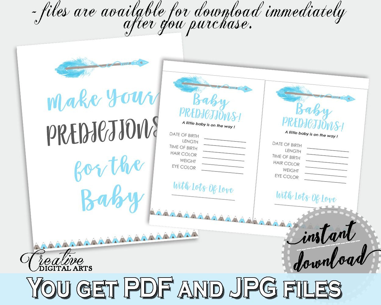 Baby Predictions Baby Shower Baby Predictions Aztec Baby Shower Baby Predictions Blue White Baby Shower Aztec Baby Predictions QAQ18 - Digital Product