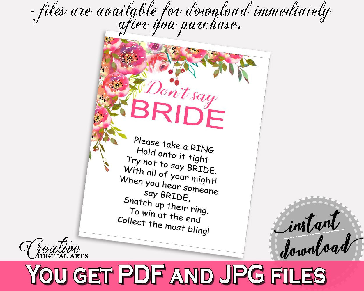 Don't Say Bride Bridal Shower Don't Say Bride Spring Flowers Bridal Shower Don't Say Bride Bridal Shower Spring Flowers Don't Say UY5IG - Digital Product