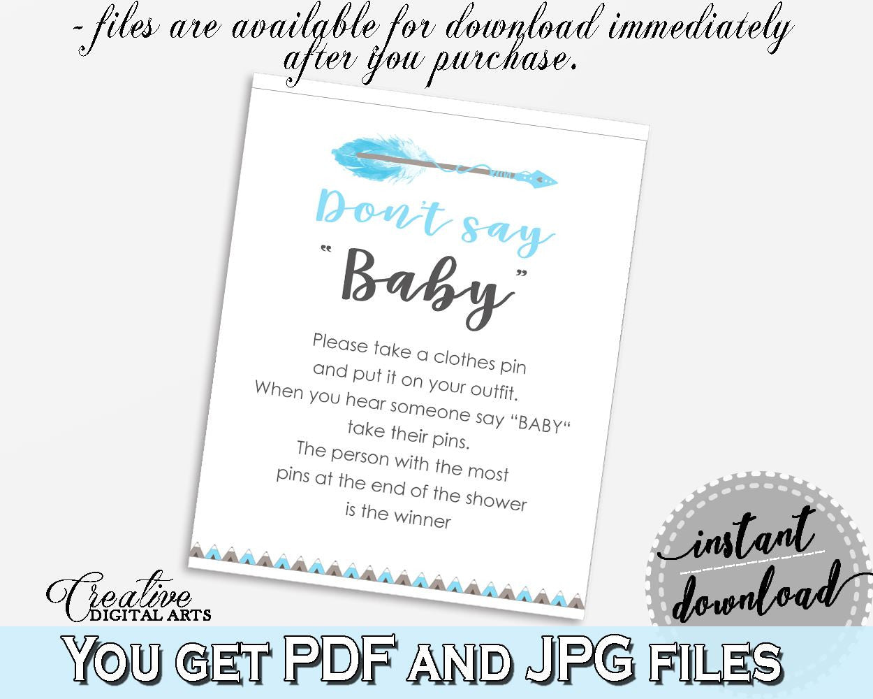 Dont Say Baby Baby Shower Dont Say Baby Aztec Baby Shower Dont Say Baby Blue White Baby Shower Aztec Dont Say Baby - QAQ18 - Digital Product