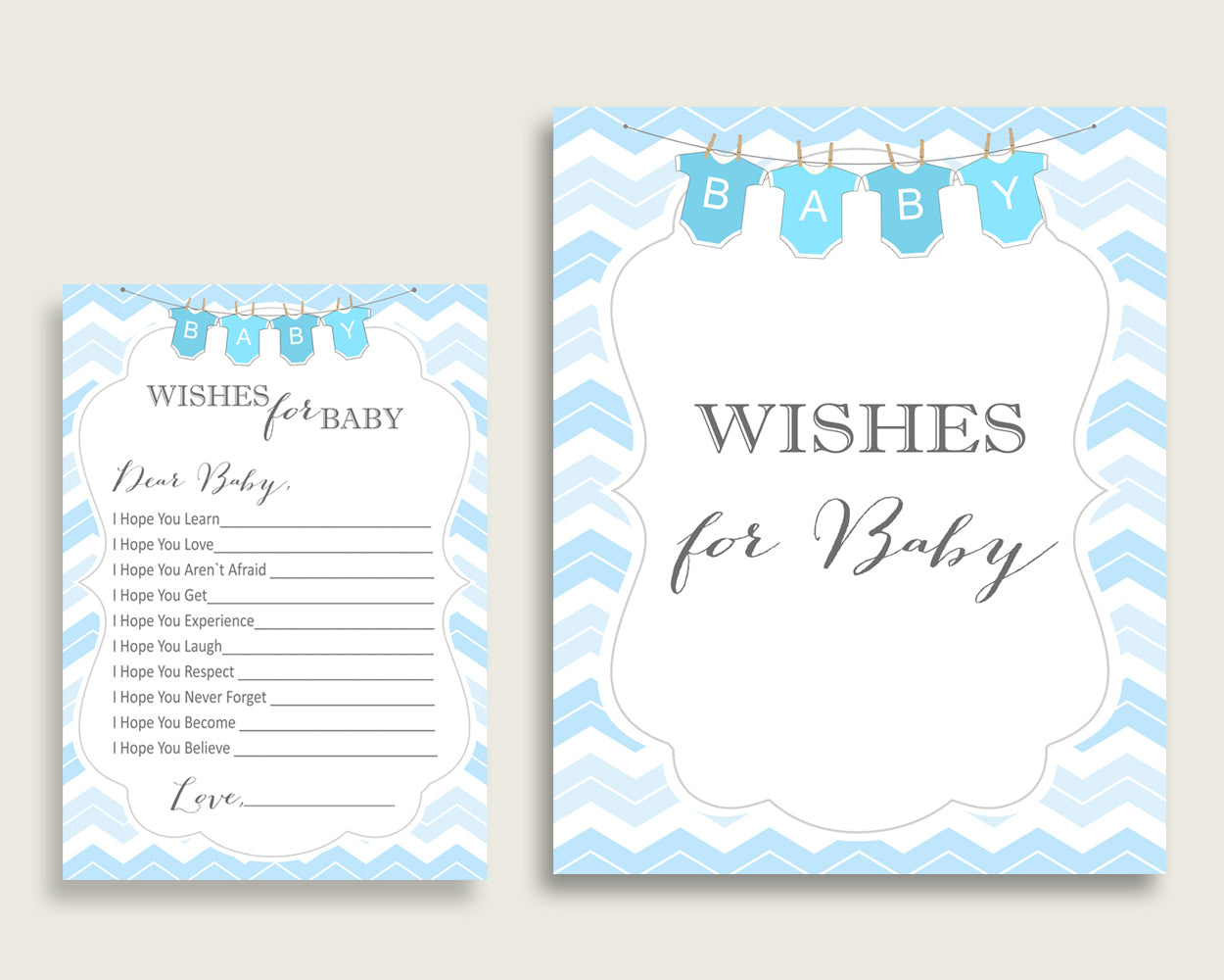 Blue White Wishes For Baby Cards & Sign, Chevron Baby Shower Boy Well Wishes Game Printable, Instant Download, Zig Zag Theme Popular cbl01