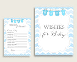 Blue White Wishes For Baby Cards & Sign, Chevron Baby Shower Boy Well Wishes Game Printable, Instant Download, Zig Zag Theme Popular cbl01