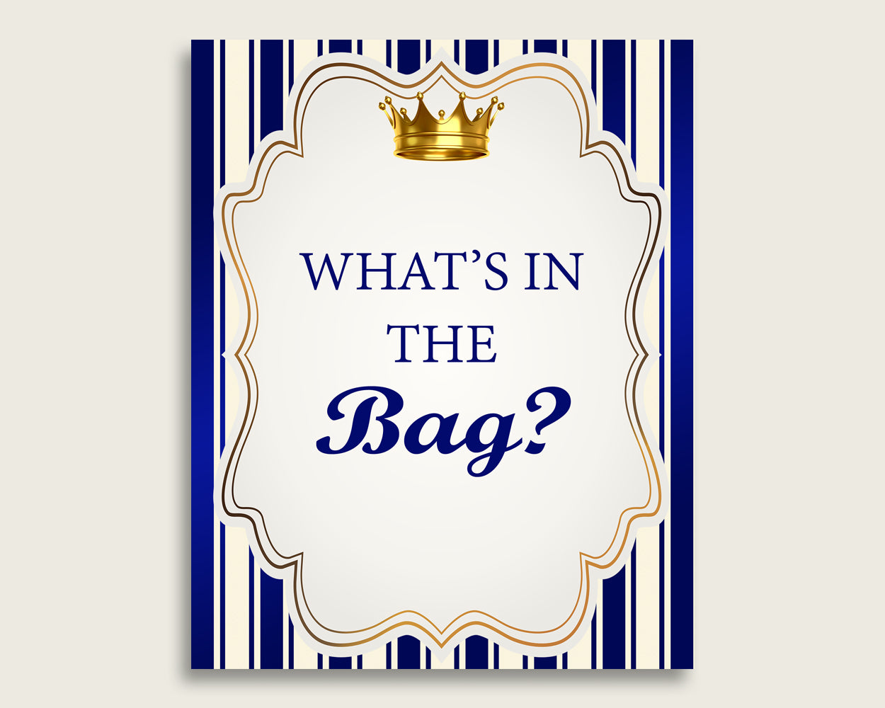 Royal Prince Baby Shower What's In The Bag Game, Blue Gold Boy Bag Game Printable, Instant Download, King Crown King Gold Crown rp001