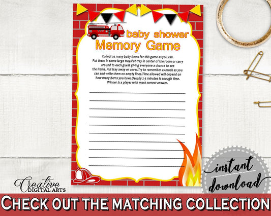 Memory Game Baby Shower Memory Game Fireman Baby Shower Memory Game Red Yellow Baby Shower Fireman Memory Game party ideas - LUWX6 - Digital Product