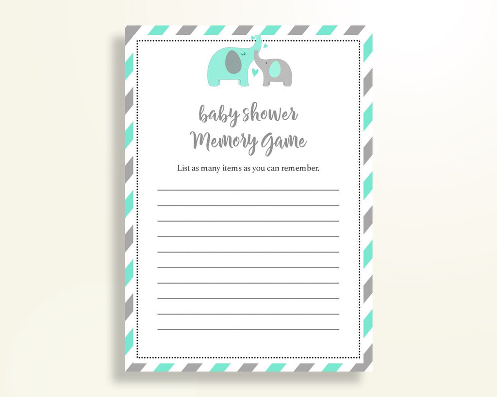 Memory Game Baby Shower Memory Game Turquoise Baby Shower Memory Game Baby Shower Elephant Memory Game Green Gray party decorations 5DMNH - Digital Product