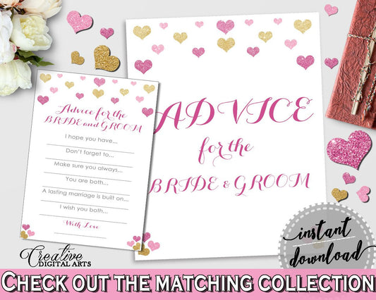 Advice For The Bride And Groom in Glitter Hearts Bridal Shower Gold And Pink Theme, bridal advice cards,  valentine theme, prints - WEE0X - Digital Product