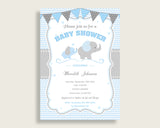 Elephant Baby Shower Invitations Printable, Digital Or Printed Invitation Baby Shower Boy, Editable Invitation Blue Grey Most Popular ebl02