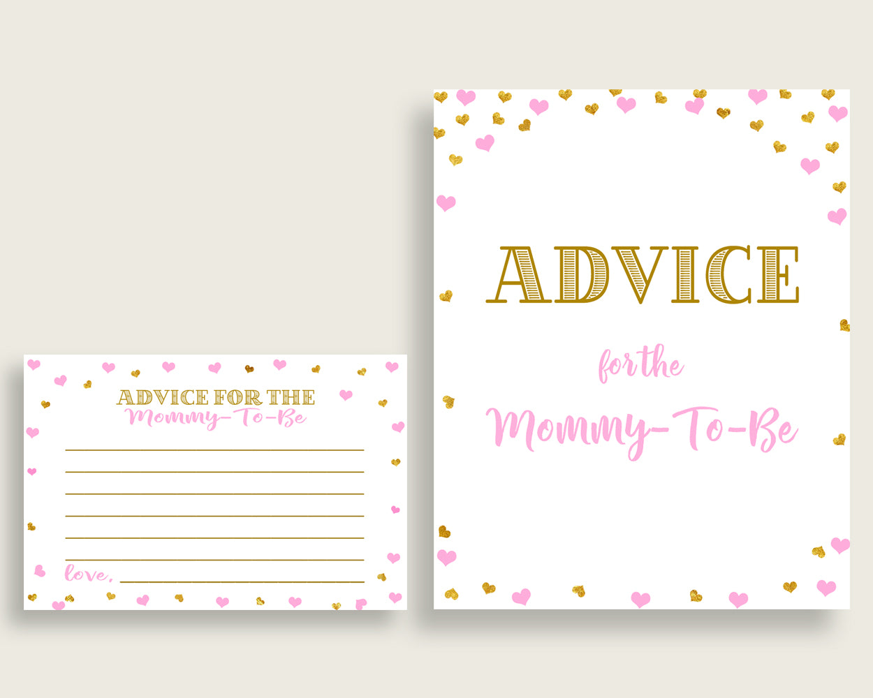 Advice Cards Baby Shower Advice Cards Hearts Baby Shower Advice Cards Baby Shower Hearts Advice Cards Pink Gold party ideas prints bsh01