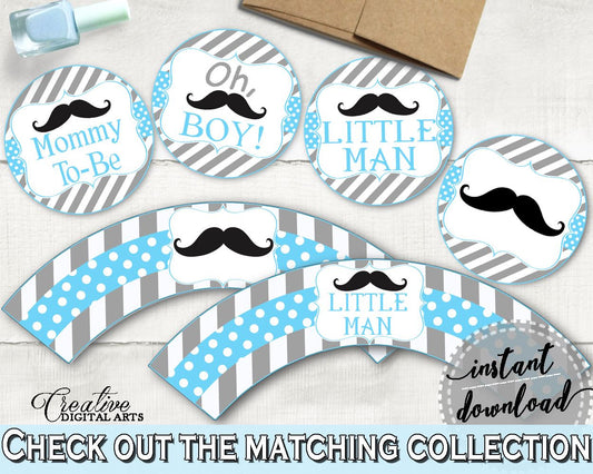 Cupcake Toppers And Wrappers, Baby Shower Cupcake Toppers And Wrappers, Mustache Baby Shower Cupcake Toppers And Wrappers, Baby Shower 9P2QW - Digital Product