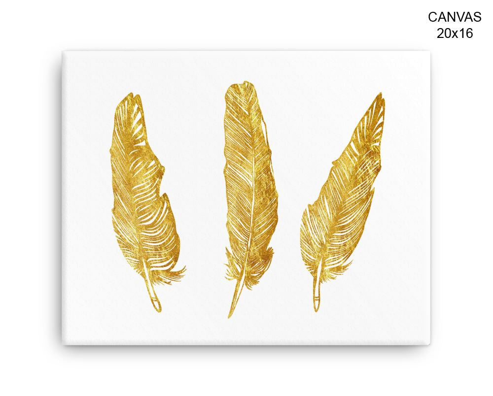 Gold Print, Beautiful Wall Art with Frame and Canvas options available Feathers Decor