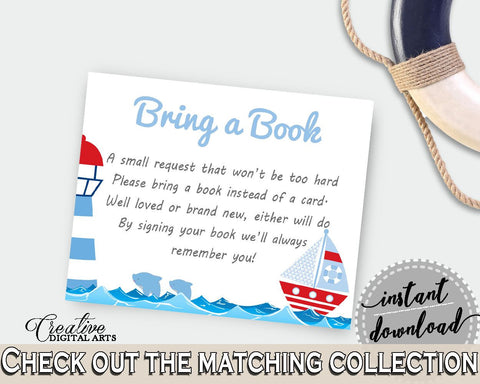 Bring A Book Baby Shower Bring A Book Nautical Baby Shower Bring A Book Baby Shower Nautical Bring A Book Blue Red party theme, pdf DHTQT - Digital Product