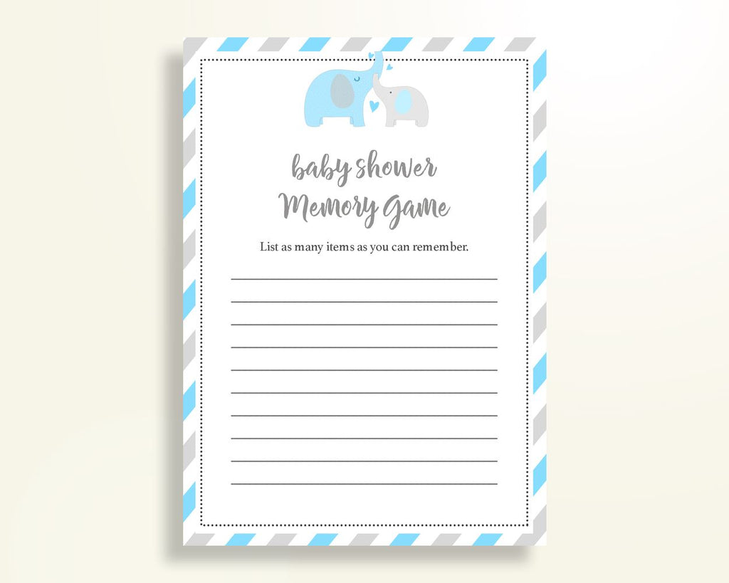 Memory Game Baby Shower Memory Game Elephant Baby Shower Memory Game Blue Gray Baby Shower Elephant Memory Game party theme prints C0U64 - Digital Product