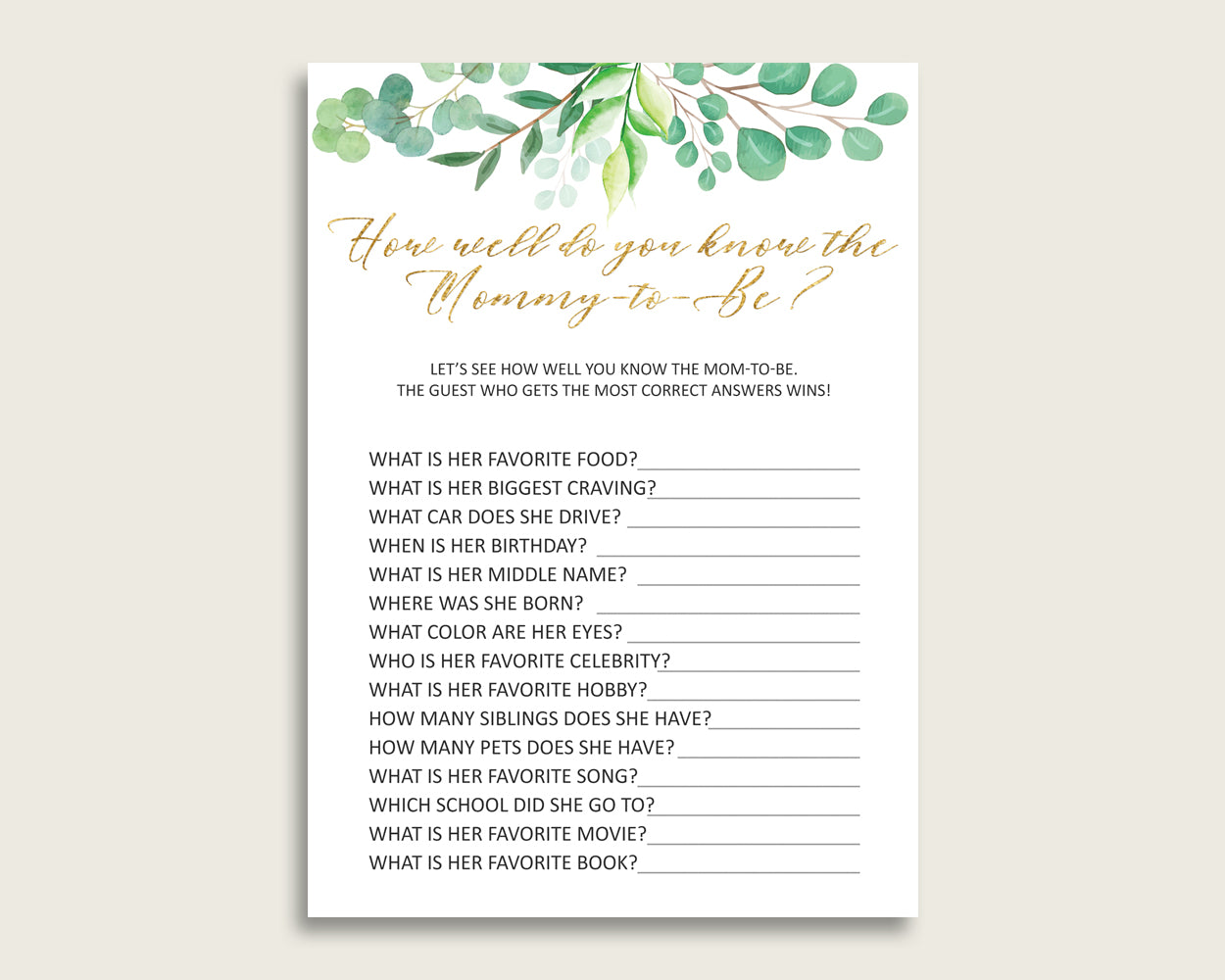 Green Gold How Well Do You Know Mommy Game, Greenery Baby Shower Gender Neutral, Who Knows Mommy Best Printable, Most Popular Y8X33