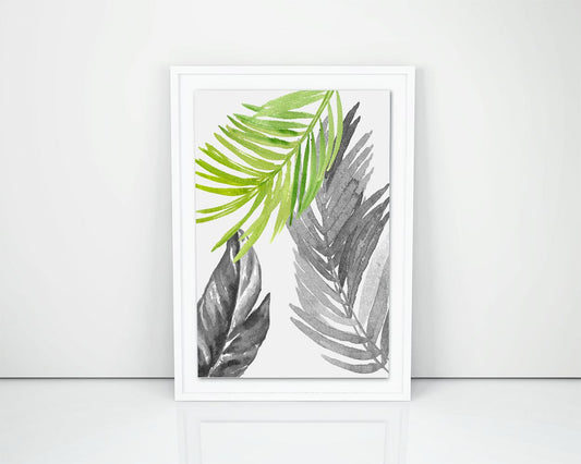 Leaves Framed Print Available Watercolor Canvas Print Available Leaves  Printed Watercolor black white tropical leaves green watercolor - Digital Download