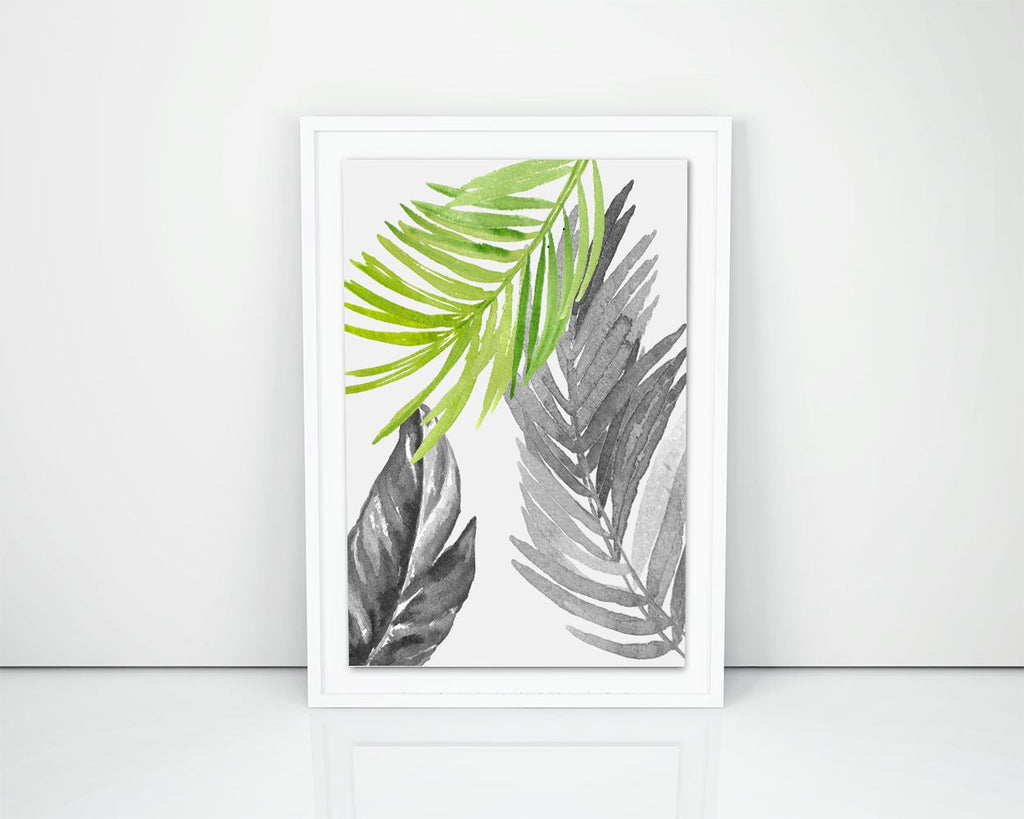 Leaves Framed Print Available Watercolor Canvas Print Available Leaves  Printed Watercolor black white tropical leaves green watercolor - Digital Download