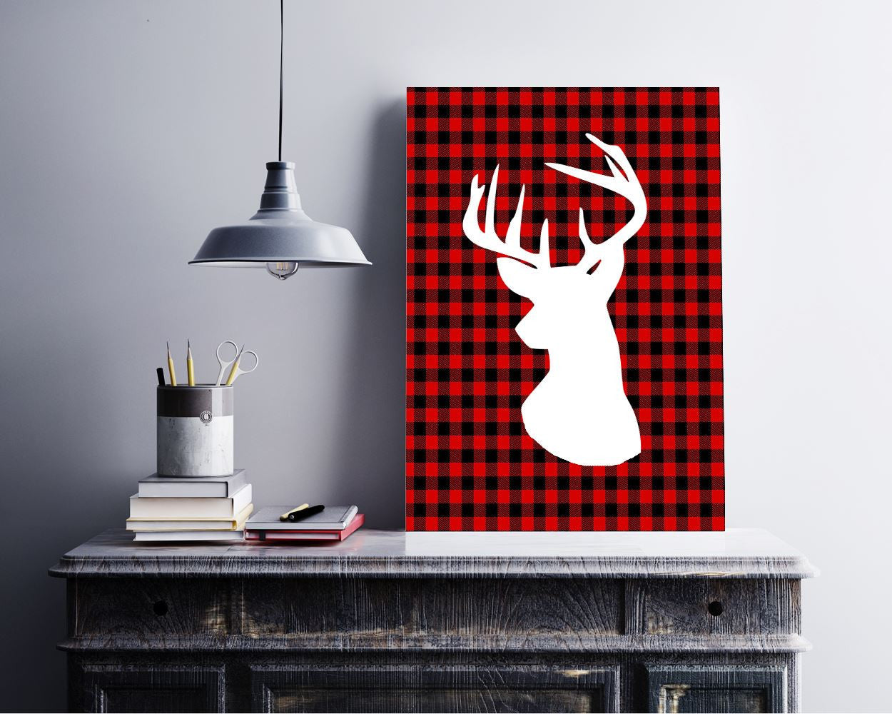 Wall Art Deer Digital Print Plaid Poster Art Deer Wall Art Print Plaid Home Art Plaid Home Print Deer Wall Decor Deer holiday printable - Digital Download