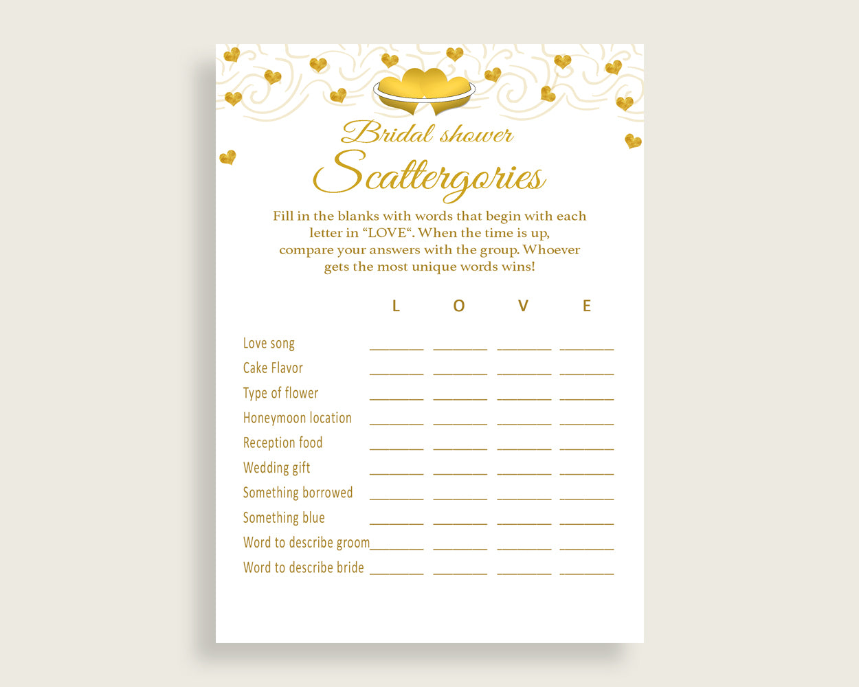 Scattergories Bridal Shower Scattergories Gold Hearts Bridal Shower Scattergories Bridal Shower Gold Hearts Scattergories White Gold 6GQOT