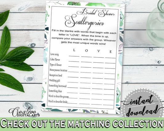 Scattergories Bridal Shower Scattergories Botanic Watercolor Bridal Shower Scattergories Bridal Shower Botanic Watercolor 1LIZN - Digital Product