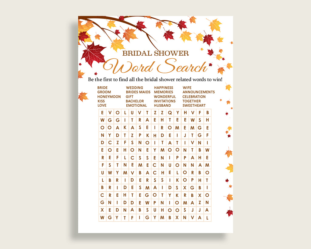 Word Search Bridal Shower Word Search Fall Bridal Shower Word Search Bridal Shower Autumn Word Search Brown Yellow paper supplies YCZ2S