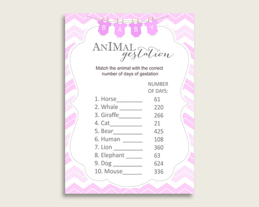 Chevron Animal Pregnancy Gestation Game, Pink White Baby Shower Girl Printable Activities, Instant Download, Stripy Lines Light Pink cp001