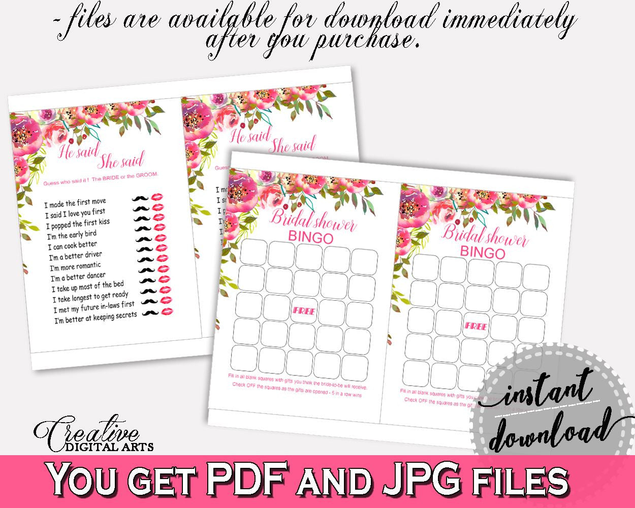 Games Bridal Shower Games Spring Flowers Bridal Shower Games Bridal Shower Spring Flowers Games Pink Green printable files, prints UY5IG - Digital Product