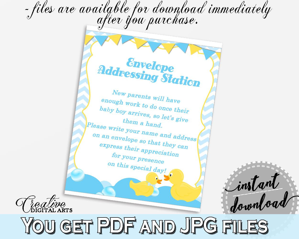 ENVELOPE ADDRESSING STATION rubber duck, baby shower boy sign mint and blue theme, digital file Jpg Pdf, instant download - rd002 - Digital Product