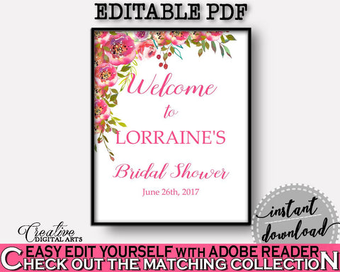 Welcome Sign Bridal Shower Welcome Sign Spring Flowers Bridal Shower Welcome Sign Bridal Shower Spring Flowers Welcome Sign Pink Green UY5IG - Digital Product