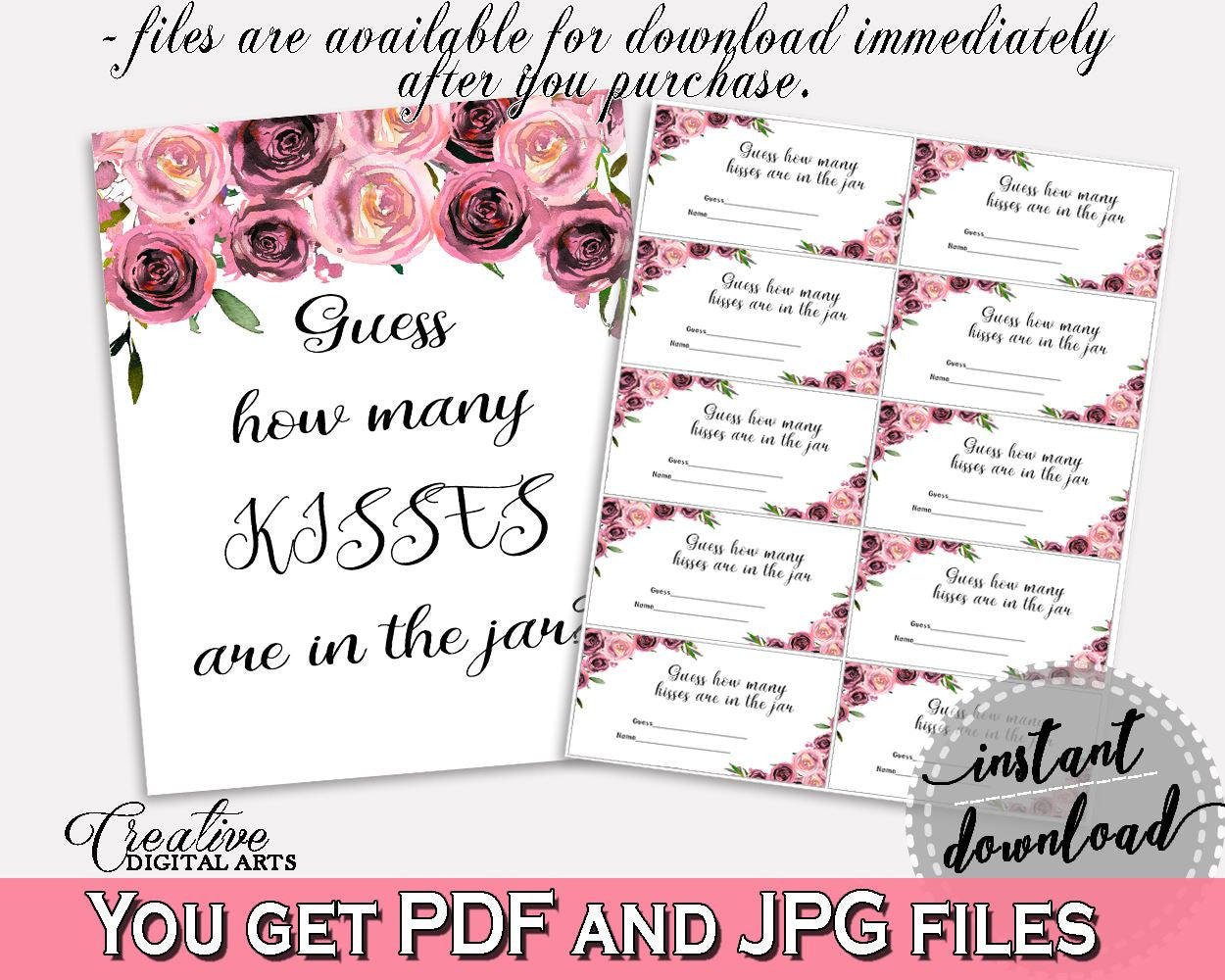 Kisses Guessing Game Bridal Shower Kisses Guessing Game Floral Bridal Shower Kisses Guessing Game Bridal Shower Floral Kisses Guessing BQ24C - Digital Product