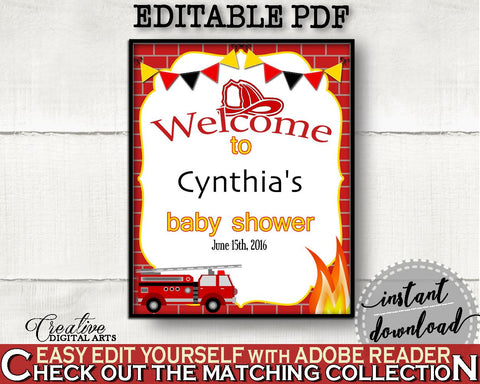 Welcome Sign Baby Shower Welcome Sign Fireman Baby Shower Welcome Sign Red Yellow Baby Shower Fireman Welcome Sign printable files - LUWX6 - Digital Product