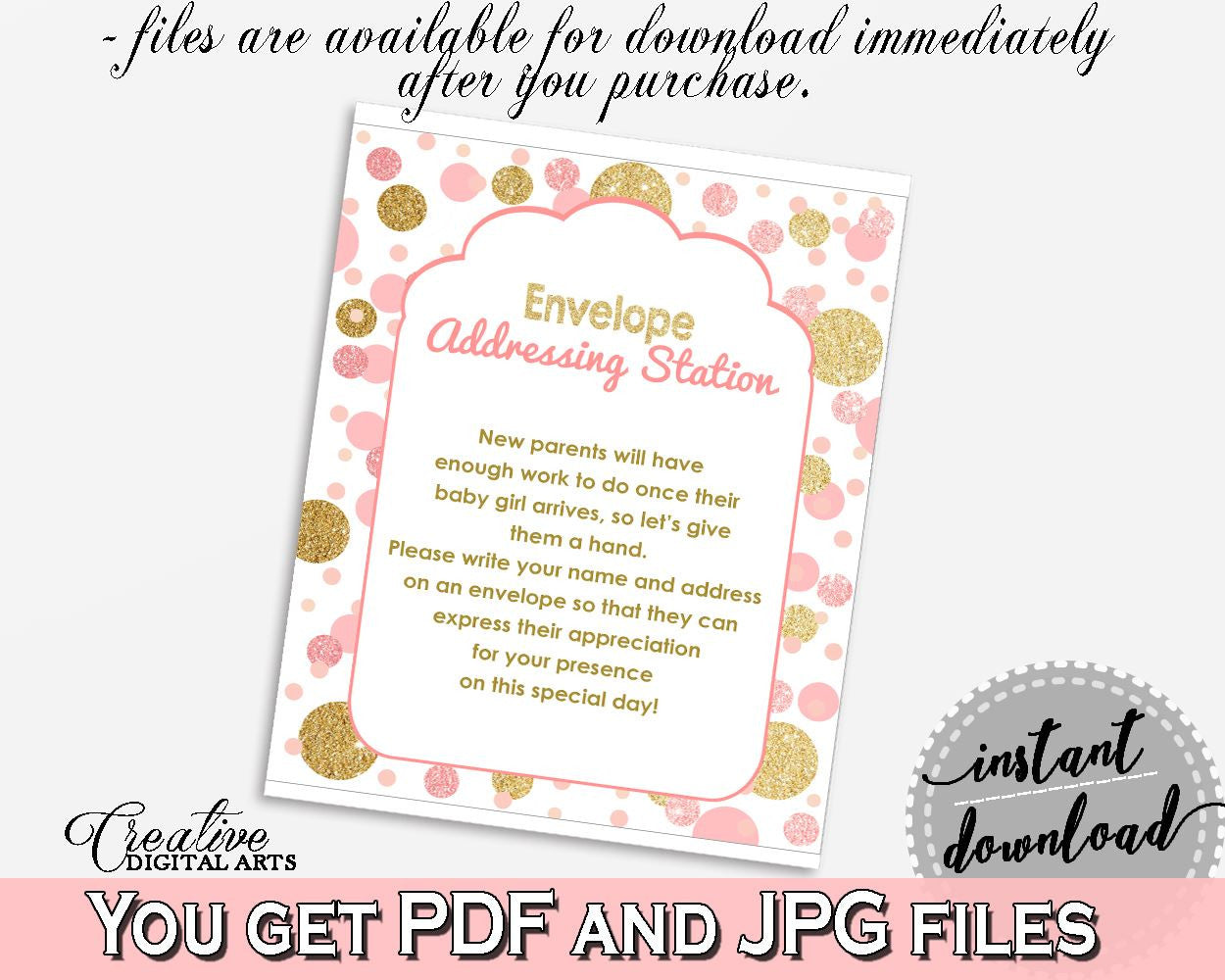 Pink Gold Envelope Addressing, Baby Shower Envelope Addressing, Dots Baby Shower Envelope Addressing, Baby Shower Dots Envelope RUK83 - Digital Product