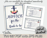 Navy Blue Nautical Anchor Flowers Bridal Shower Theme: Advice For The Bride To Be - advice sign, antique bridal theme, party stuff - 87BSZ - Digital Product