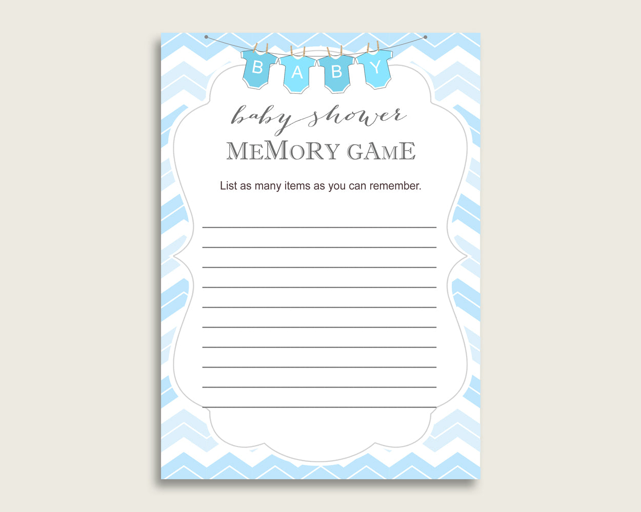 Chevron Baby Shower Memory Game, Blue White Memory Guessing Game Printable, Baby Shower Boy, Instant Download, Zig Zag Theme Popular cbl01