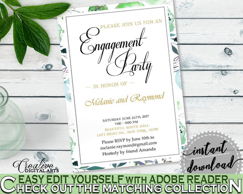 Engagement Party Invitation Bridal Shower Engagement Party Invitation Botanic Watercolor Bridal Shower Engagement Party Invitation 1LIZN - Digital Product