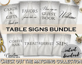 Silver Wedding Dress Bridal Shower Table Signs Bundle in Silver And White, favors sign, bridal party, party ideas, party décor - C0CS5 - Digital Product