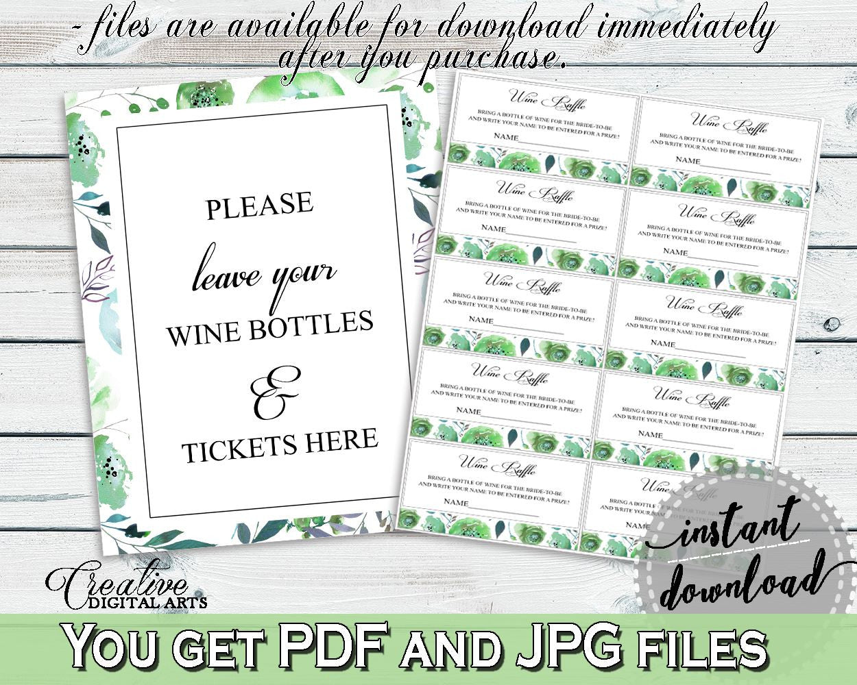 Wine Raffle Bridal Shower Wine Raffle Botanic Watercolor Bridal Shower Wine Raffle Bridal Shower Botanic Watercolor Wine Raffle Green 1LIZN - Digital Product