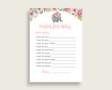 Pink Grey Wishes For Baby Cards & Sign, Pink Elephant Baby Shower Girl Well Wishes Game Printable, Instant Download, Botanical Garden ep001