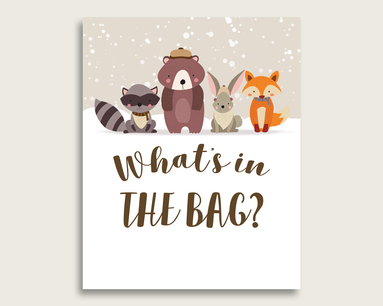 Winter Woodland Baby Shower What's In The Bag Game, Beige Brown Gender Neutral Bag Game Printable, Instant Download, Woods Theme RM4SN