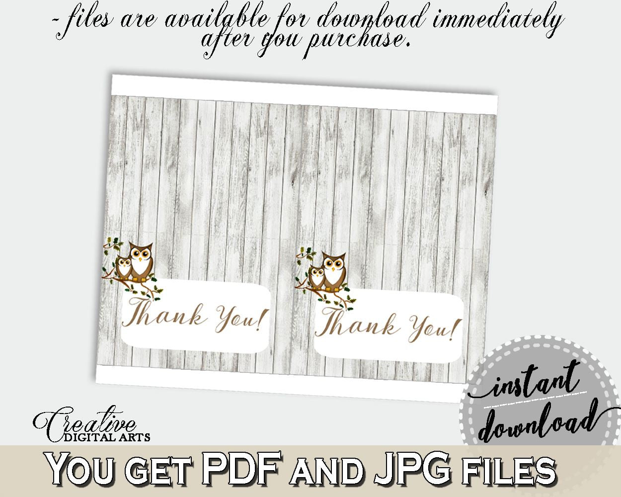 Thank You Card Baby Shower Thank You Card Owl Baby Shower Thank You Card Baby Shower Owl Thank You Card Gray Brown - 9PUAC - Digital Product