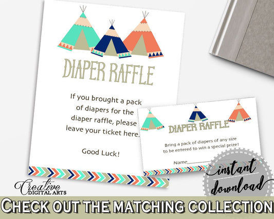 Diaper Raffle Baby Shower Diaper Raffle Tribal Teepee Baby Shower Diaper Raffle Baby Shower Tribal Teepee Diaper Raffle Green Navy - KS6AW - Digital Product