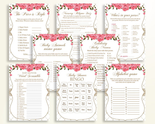 Games Baby Shower Games Roses Baby Shower Games Baby Shower Roses Games Pink White shower activity party theme prints party plan U3FPX - Digital Product